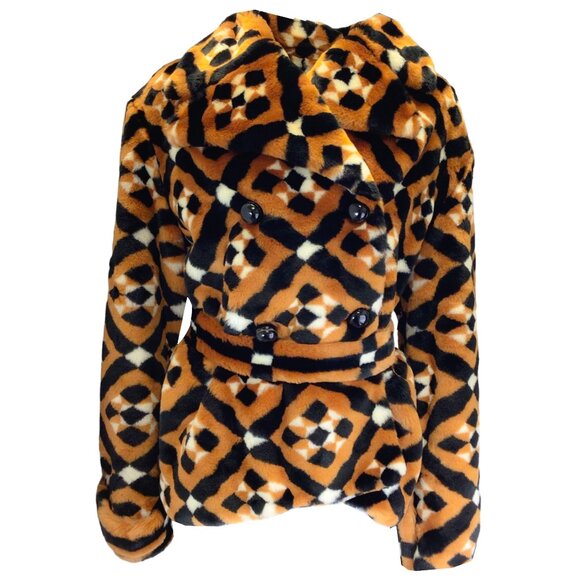 Mary Katrantzou Stokes Tan / Black Faux Fur Jacket